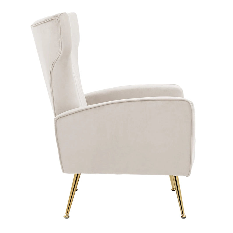 2 Set Velvet Wingback Accent Chairs with Metal Legs for Living Room
