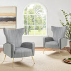 2 Set Velvet Wingback Accent Chairs with Metal Legs for Living Room