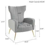 2 Set Velvet Wingback Accent Chairs with Metal Legs for Living Room