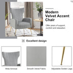2 Set Velvet Wingback Accent Chairs with Metal Legs for Living Room