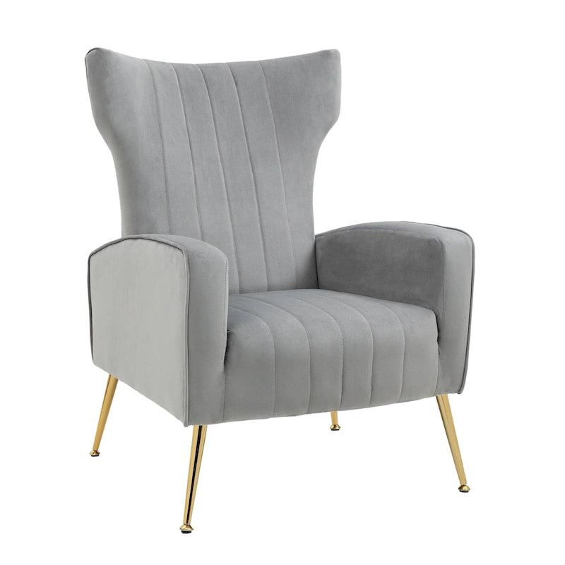 2 Set Velvet Wingback Accent Chairs with Metal Legs for Living Room
