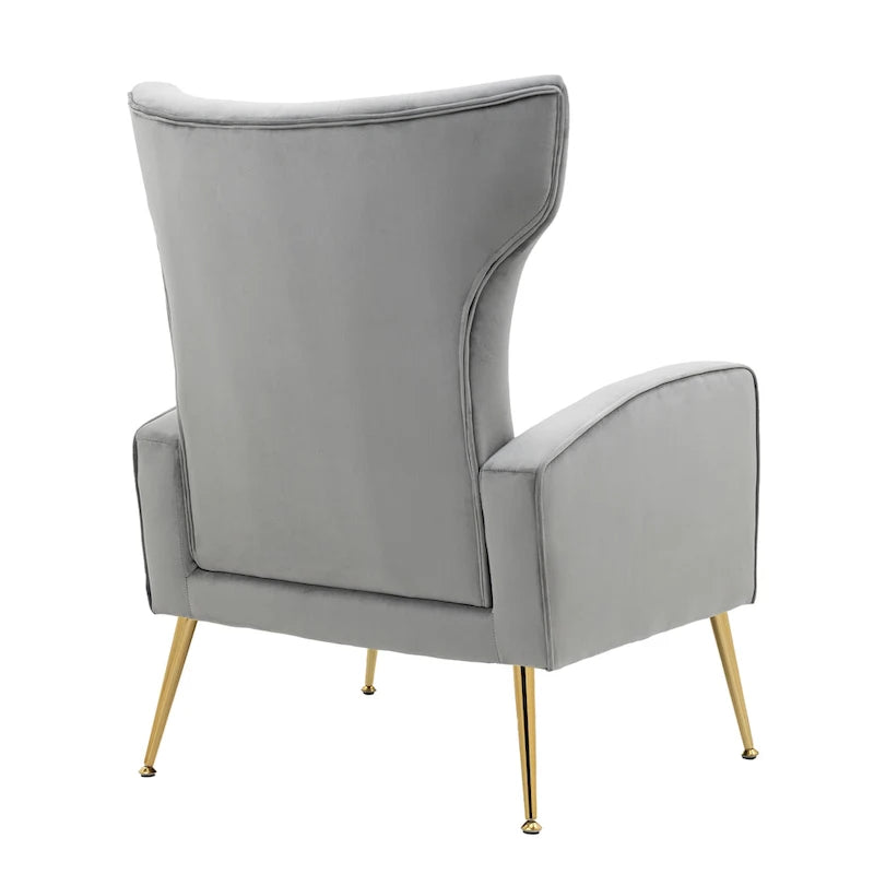 2 Set Velvet Wingback Accent Chairs with Metal Legs for Living Room