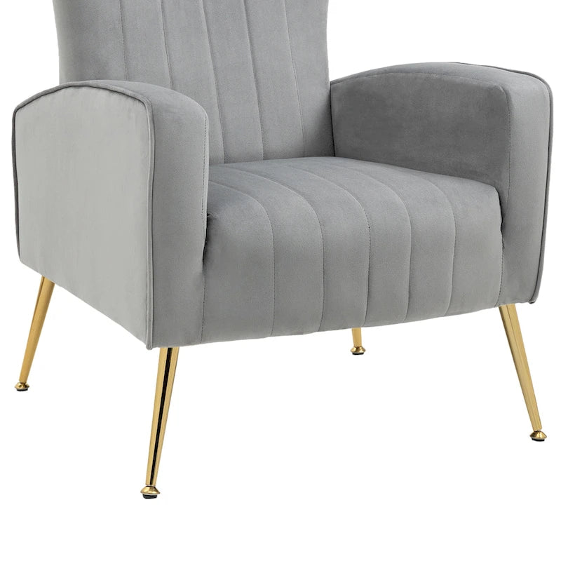 2 Set Velvet Wingback Accent Chairs with Metal Legs for Living Room