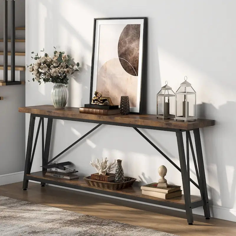 70.9 Inch Extra Long Sofa Table, Industrial Entry Console Table