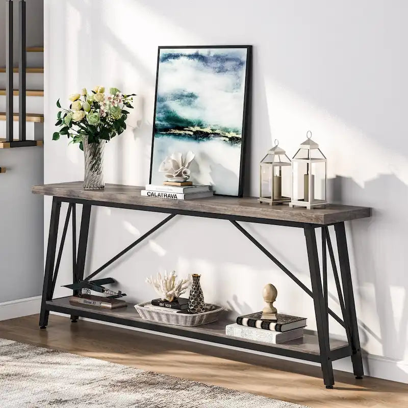 70.9 Inch Extra Long Sofa Table, Industrial Entry Console Table