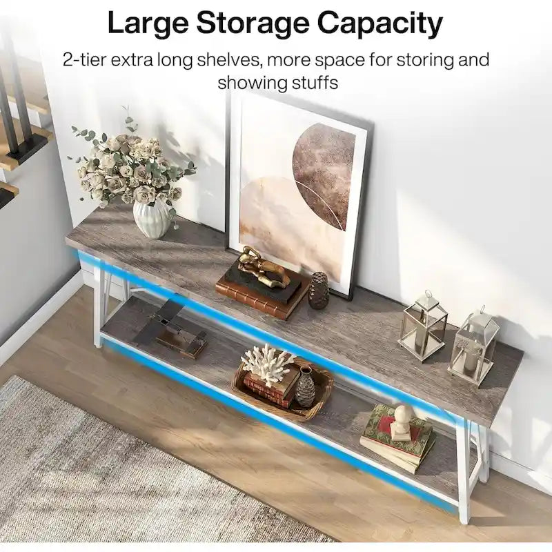 70.9 Inch Extra Long Sofa Table, Industrial Entry Console Table