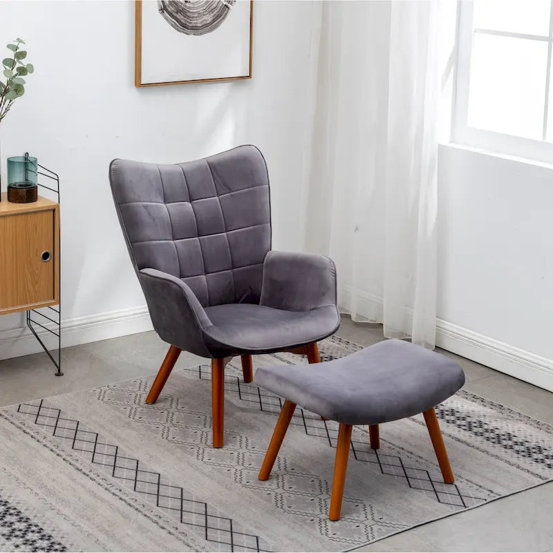 Carson Carrington Aasen Silky Velvet Tufted Accent Chair with Ottoman