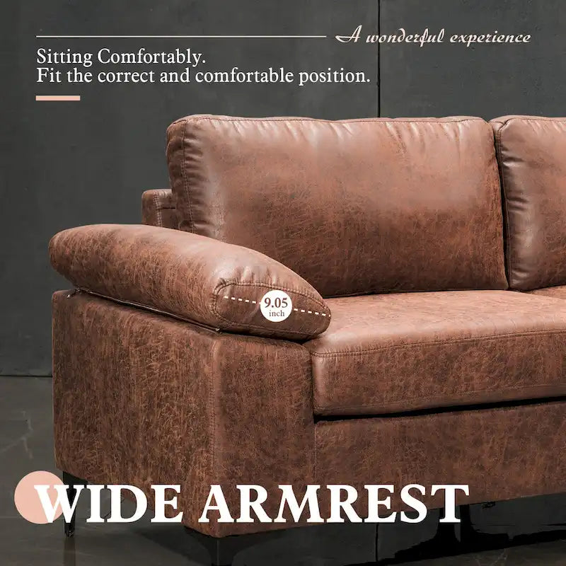 Brown Suede Reversible Chaise Sofa - 2-3 Seater