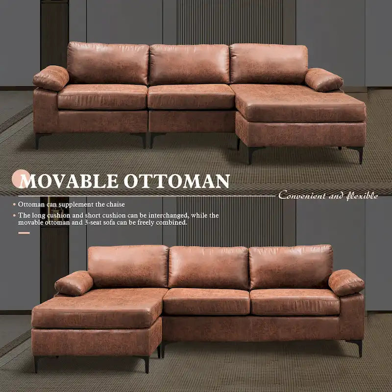 Brown Suede Reversible Chaise Sofa - 2-3 Seater