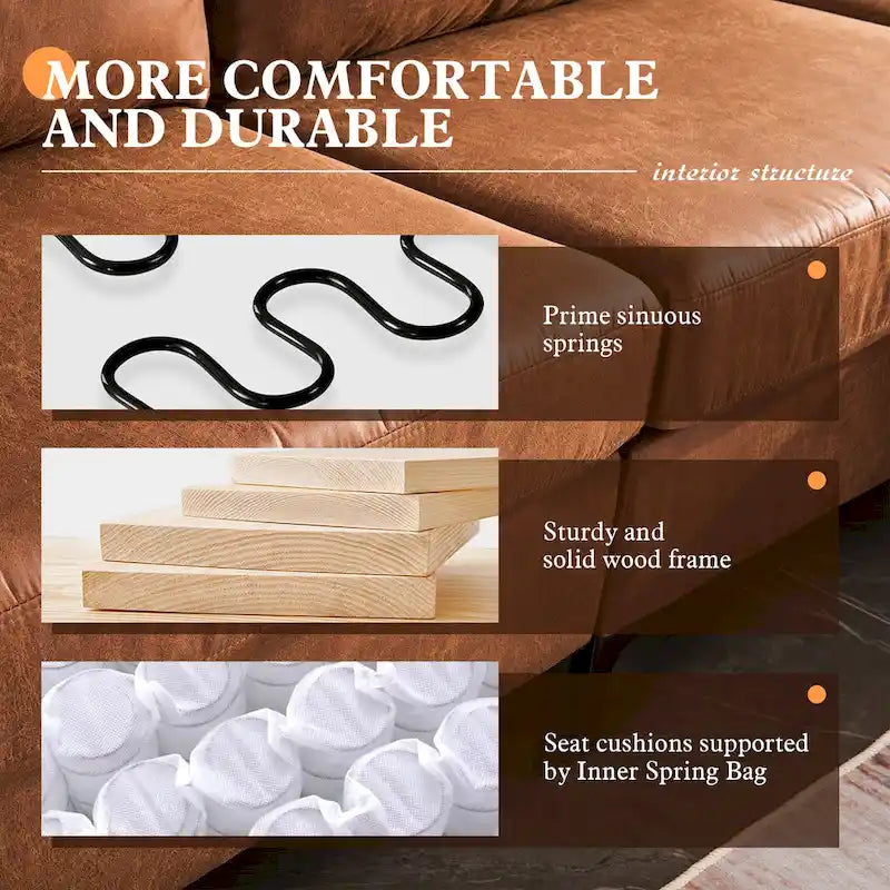 Brown Suede Reversible Chaise Sofa - 2-3 Seater