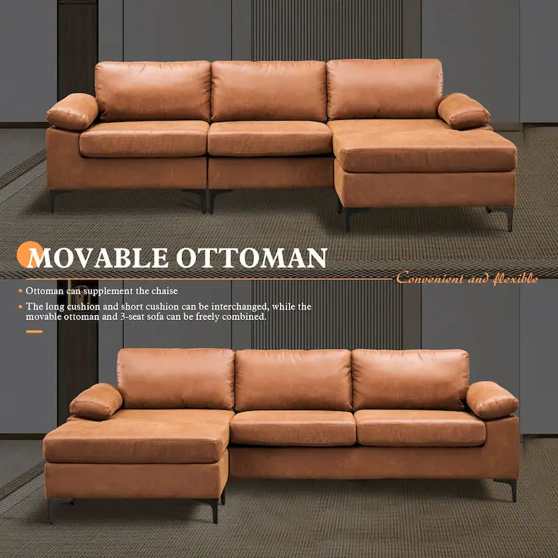 Brown Suede Reversible Chaise Sofa - 2-3 Seater