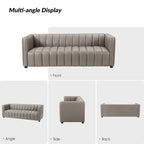 Olinto Modern Camel 83-Inch Genuine Leather Curved Couch with Channel Back by HULALA HOME