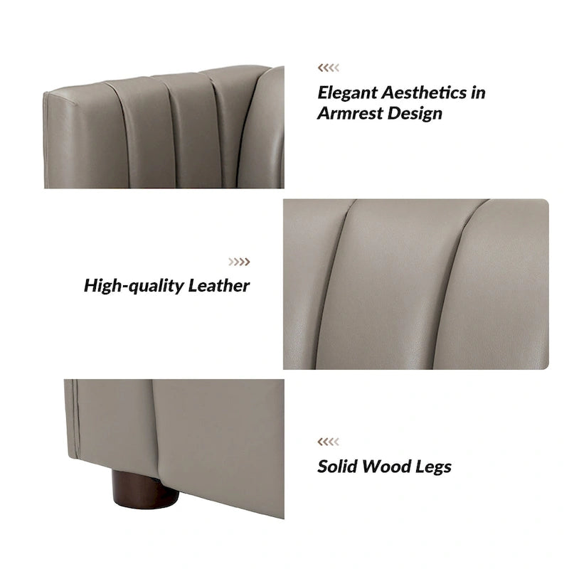 Olinto Modern Camel 83-Inch Genuine Leather Curved Couch with Channel Back by HULALA HOME