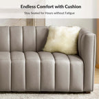 Olinto Modern Camel 83-Inch Genuine Leather Curved Couch with Channel Back by HULALA HOME