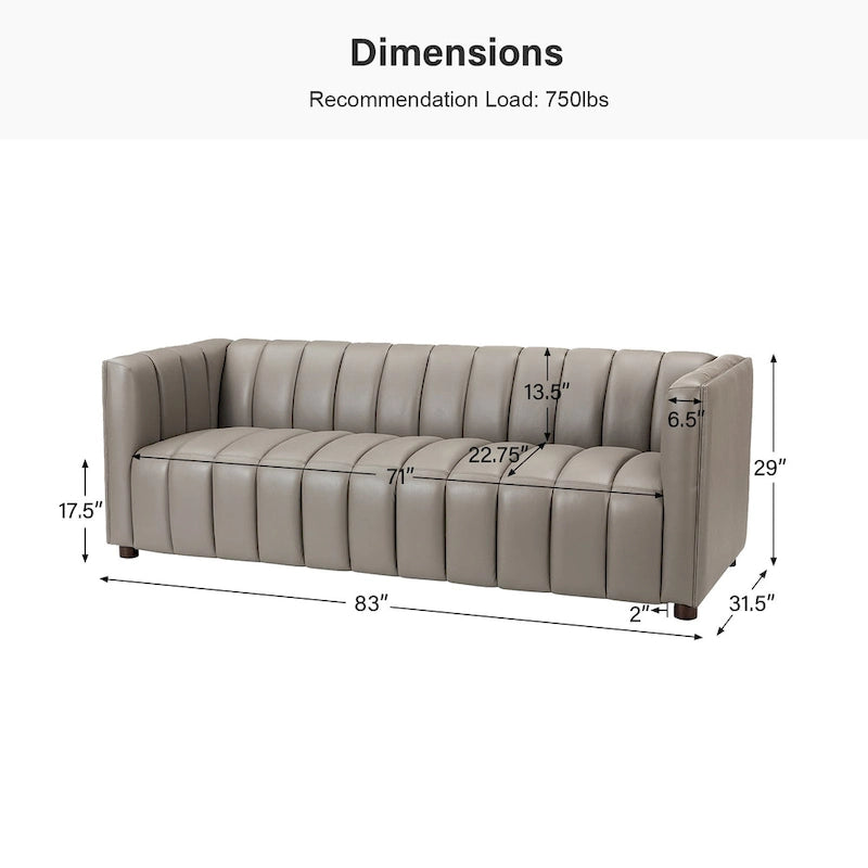 Olinto Modern Camel 83-Inch Genuine Leather Curved Couch with Channel Back by HULALA HOME