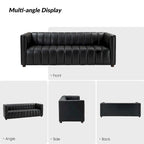 Olinto Modern Camel 83-Inch Genuine Leather Curved Couch with Channel Back by HULALA HOME