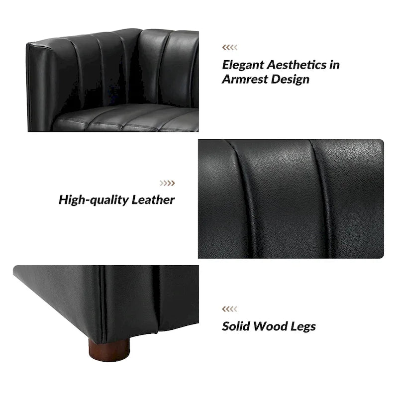 Olinto Modern Camel 83-Inch Genuine Leather Curved Couch with Channel Back by HULALA HOME