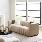 Olinto Modern Camel 83-Inch Genuine Leather Curved Couch with Channel Back by HULALA HOME