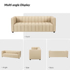 Olinto Modern Camel 83-Inch Genuine Leather Curved Couch with Channel Back by HULALA HOME