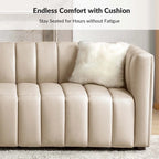 Olinto Modern Camel 83-Inch Genuine Leather Curved Couch with Channel Back by HULALA HOME