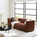 Olinto Modern Camel 83-Inch Genuine Leather Curved Couch with Channel Back by HULALA HOME