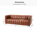 Olinto Modern Camel 83-Inch Genuine Leather Curved Couch with Channel Back by HULALA HOME
