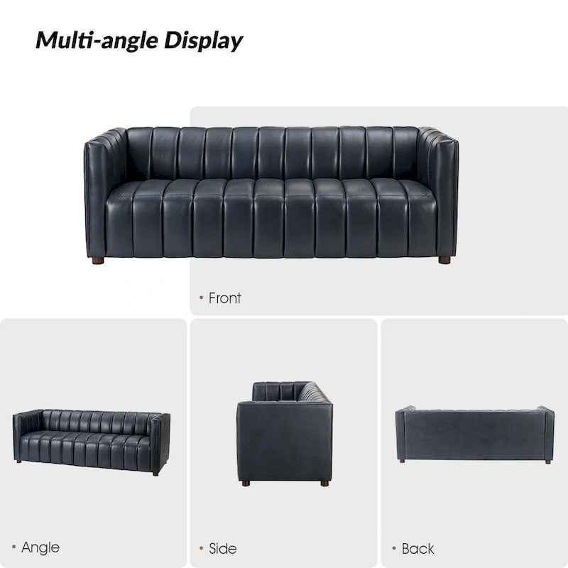 Olinto Modern Camel 83-Inch Genuine Leather Curved Couch with Channel Back by HULALA HOME