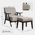 HUIMO Mid Century Modern Armchair and Ottoman Set Upholstered Accent Chair for Living Room, Bedroom