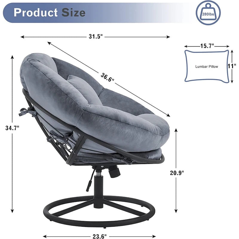 MCombo Gas Lift Swivel Papasan Chair with Height Adjustment, Velvet HQ405