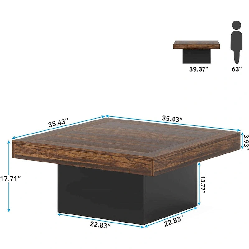 Farmhouse Square LED Coffee Table Engineered Wood Coffee Table for Living Room