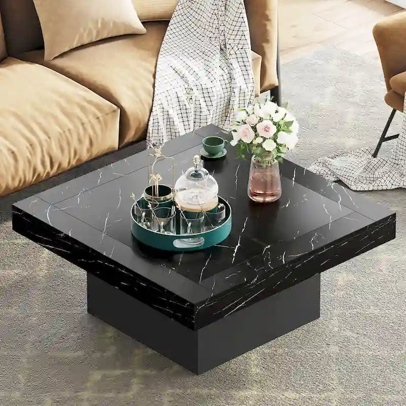 Farmhouse Square LED Coffee Table Engineered Wood Coffee Table for Living Room