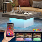 Farmhouse Square LED Coffee Table Engineered Wood Coffee Table for Living Room