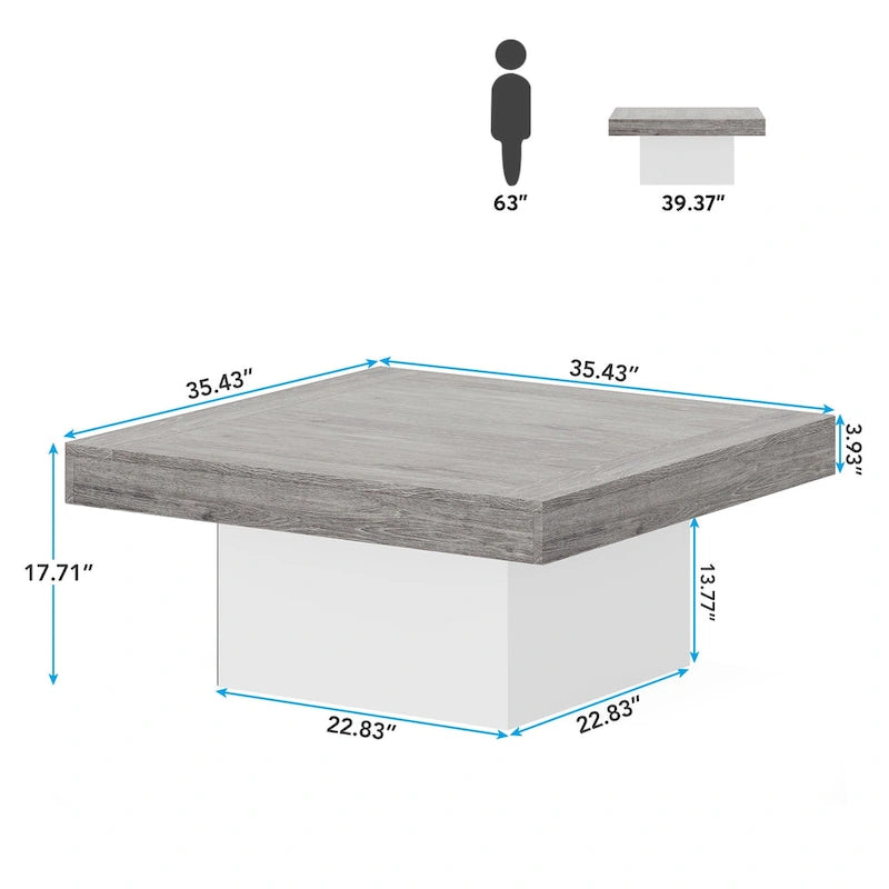 Farmhouse Square LED Coffee Table Engineered Wood Coffee Table for Living Room