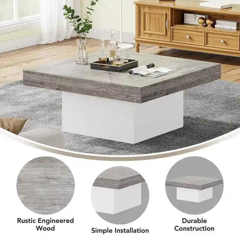 Farmhouse Square LED Coffee Table Engineered Wood Coffee Table for Living Room