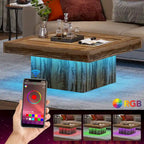 Farmhouse Square LED Coffee Table Engineered Wood Coffee Table for Living Room