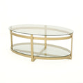 Plumeria Modern Glam Tempered Glass Oval Coffee Table with Iron Frame by Christopher Knight Home
