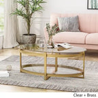 Plumeria Modern Glam Tempered Glass Oval Coffee Table with Iron Frame by Christopher Knight Home