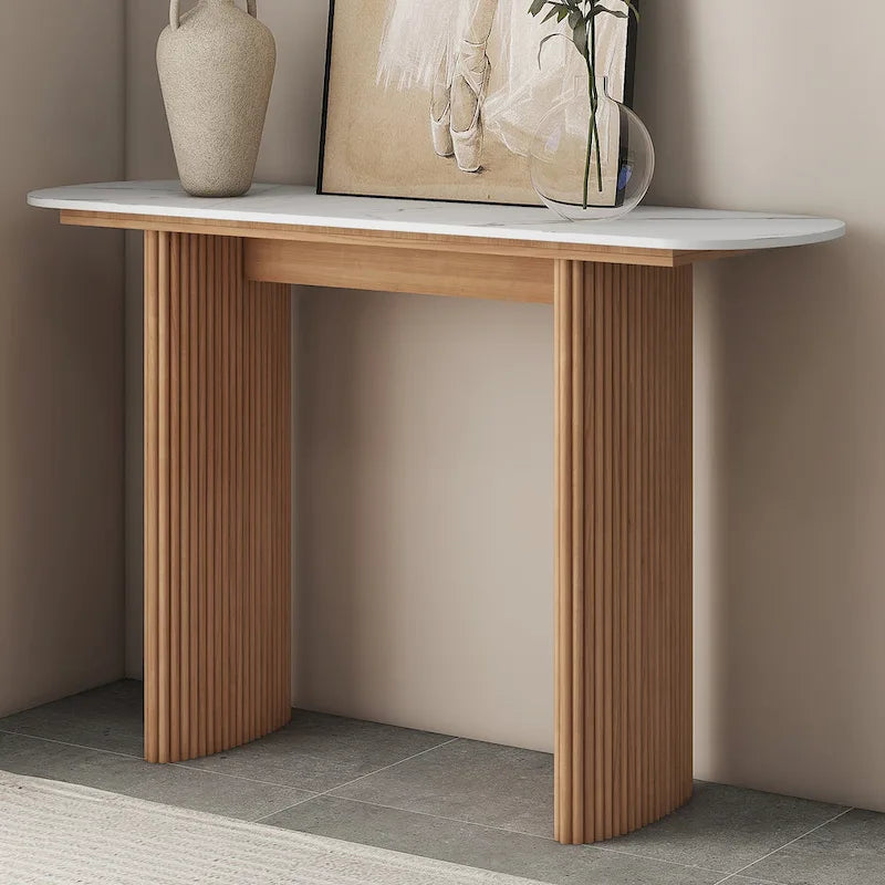 Marble Console Table Entryway Table with Fluted Base
