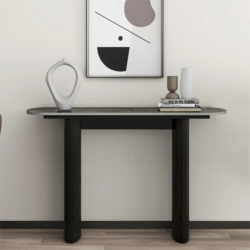 Marble Console Table Entryway Table with Fluted Base