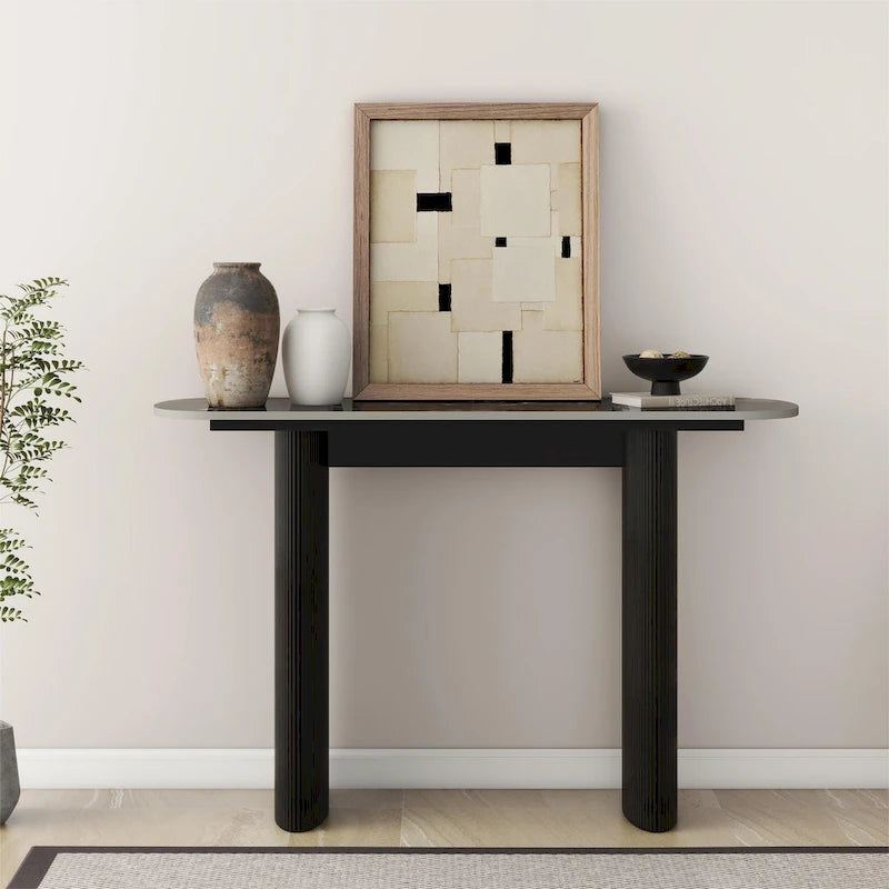 Marble Console Table Entryway Table with Fluted Base