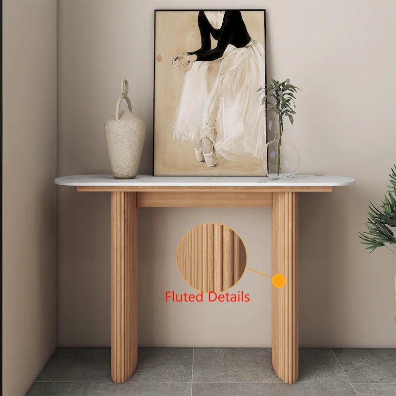 Marble Console Table Entryway Table with Fluted Base