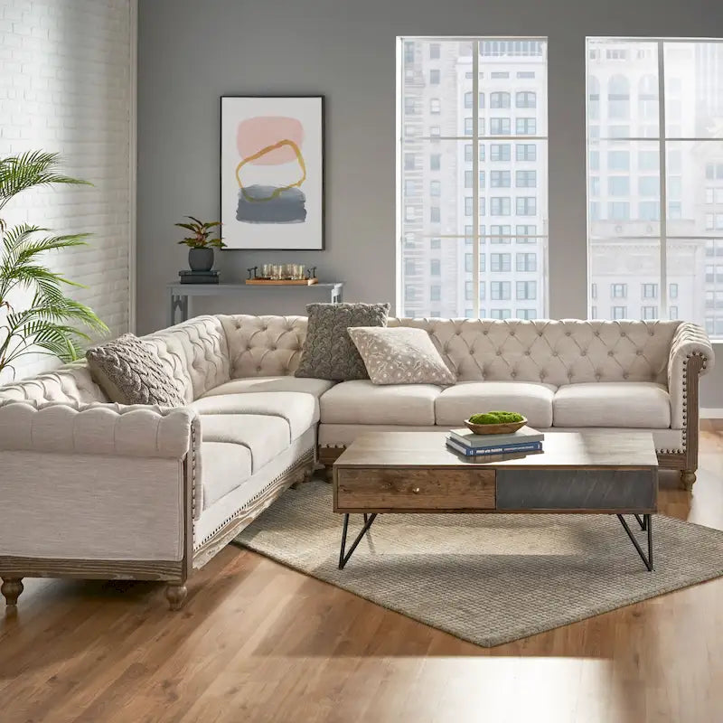 Castalia Chesterfield Tufted 7-seat Sectional Sofa by Christopher Knight Home - 114.00 L x 70.00 W x 31.50 H