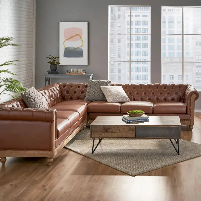 Castalia Chesterfield Tufted 7-seat Sectional Sofa by Christopher Knight Home - 114.00 L x 70.00 W x 31.50 H
