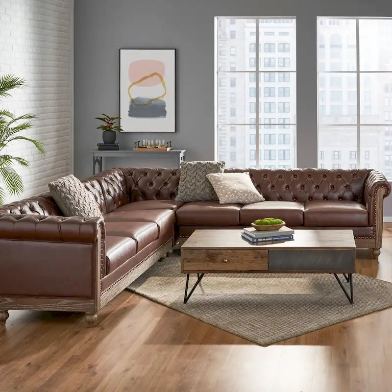 Castalia Chesterfield Tufted 7-seat Sectional Sofa by Christopher Knight Home - 114.00 L x 70.00 W x 31.50 H