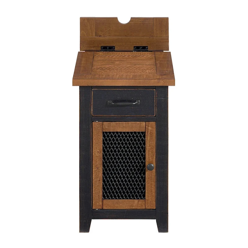 Rustic Solid Wood Chairside End Table with Hidden Charging Station