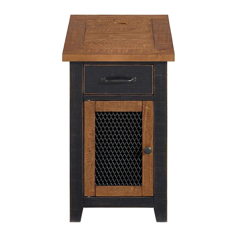 Rustic Solid Wood Chairside End Table with Hidden Charging Station