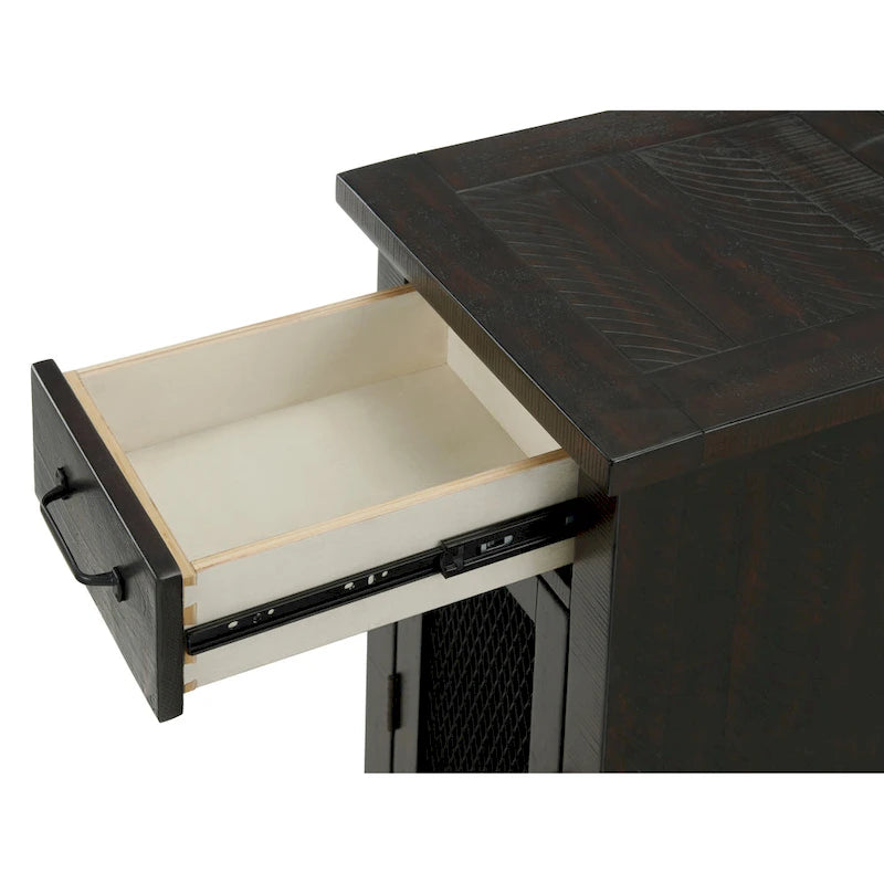 Rustic Solid Wood Chairside End Table with Hidden Charging Station