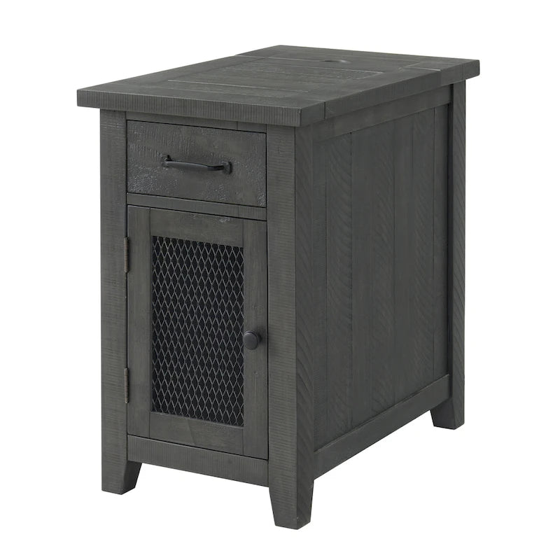 Rustic Solid Wood Chairside End Table with Hidden Charging Station