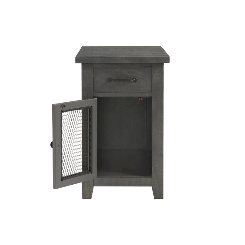 Rustic Solid Wood Chairside End Table with Hidden Charging Station