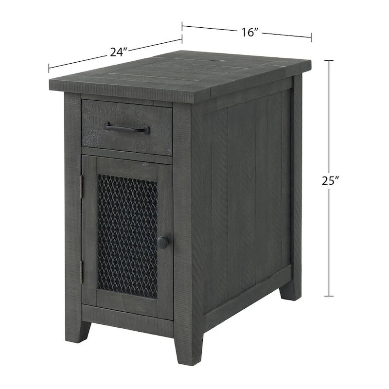 Rustic Solid Wood Chairside End Table with Hidden Charging Station